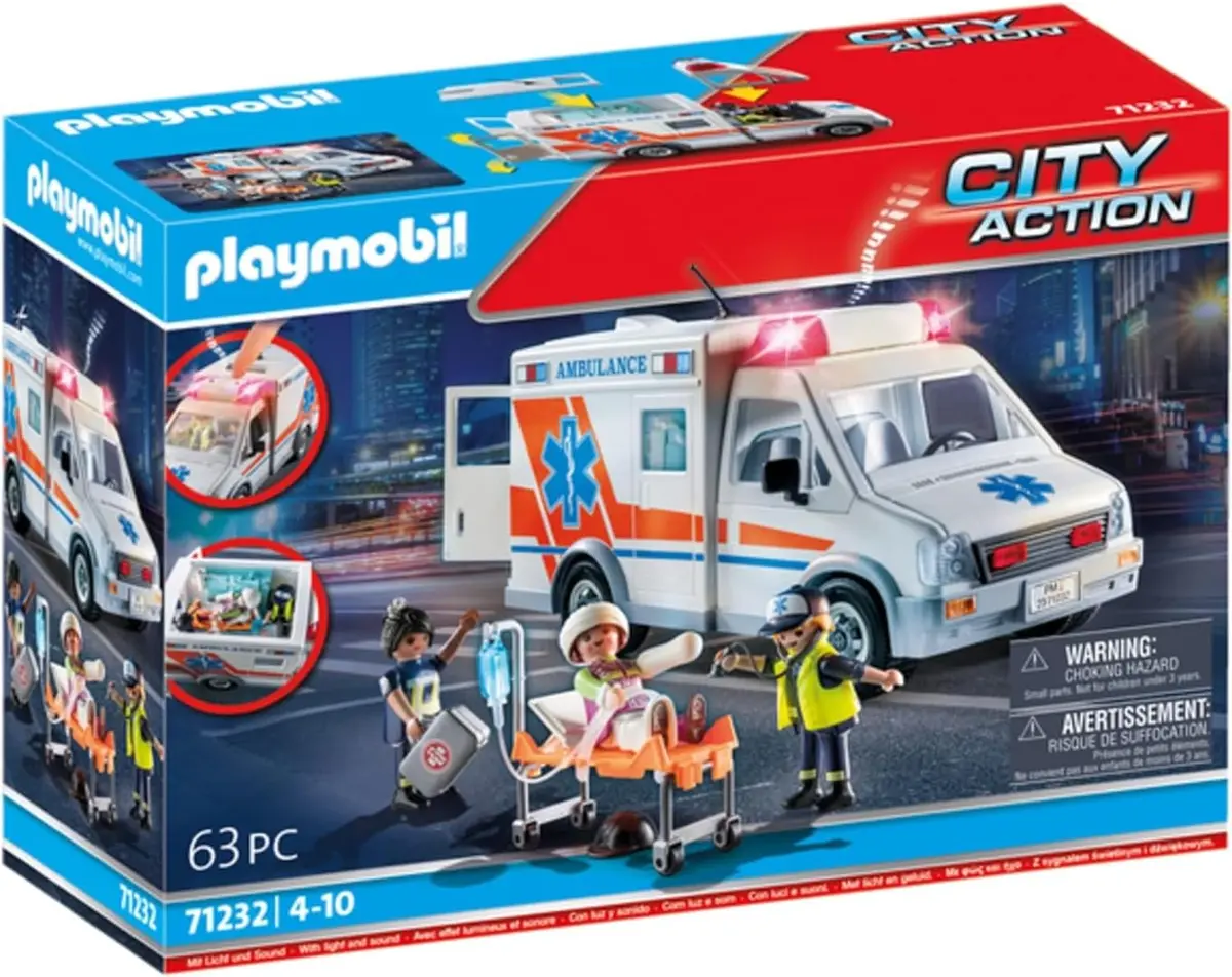 Playmobil Ambulance with Accessories & 3 Figures | Realistic Rescue Toy for Kids - main product image
