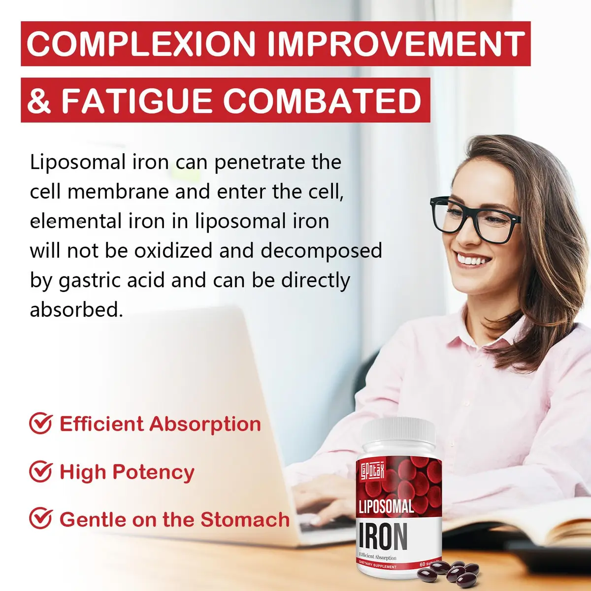 Sapotax Liposomal Fe Iron Supplement 65 mg | Blood & Energy Support for Adults - view 5