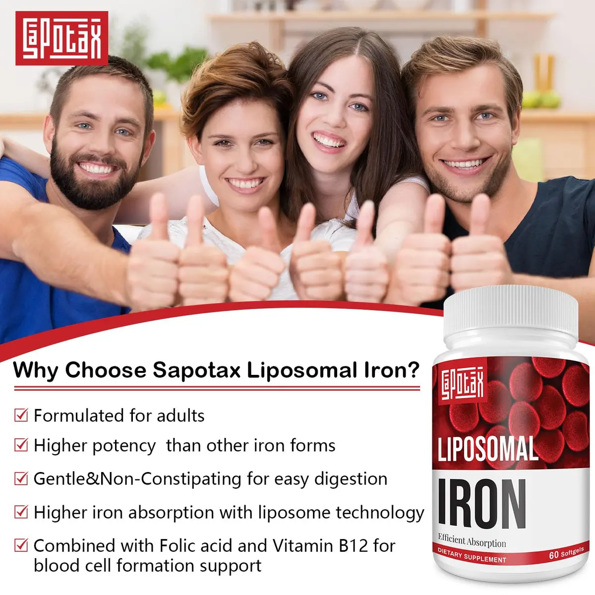 Sapotax Liposomal Fe Iron Supplement 65 mg | Blood & Energy Support for Adults - view 7