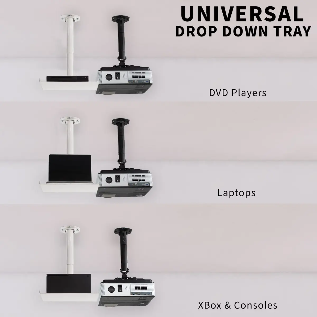 VIVO Universal Ceiling Extending Projector Tray Mount, Height Adjustable Projection 37.2cm (14.6in) | No Hole Installation - view 8