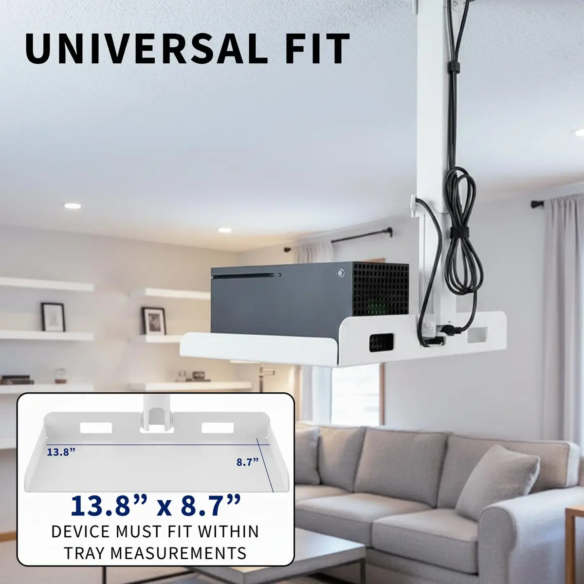 VIVO Universal Ceiling Extending Projector Tray Mount, Height Adjustable Projection 37.2cm (14.6in) | No Hole Installation - view 3