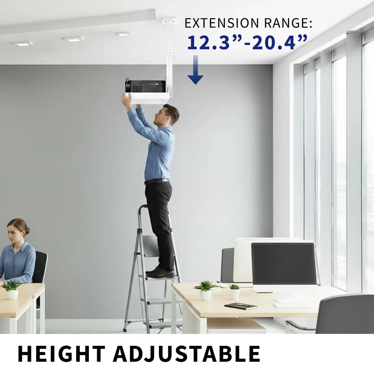 VIVO Universal Ceiling Extending Projector Tray Mount, Height Adjustable Projection 37.2cm (14.6in) | No Hole Installation - view 4