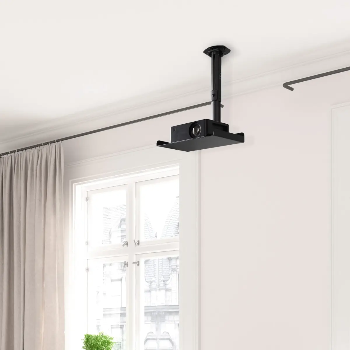 VIVO Universal Extending Ceiling Projector Tray Mount Black | Height Adjustable Projection, No Hole Installation, Hidden Cable Routing (13.8" x 8.7" Tray, 11 lb Capacity) - view 2