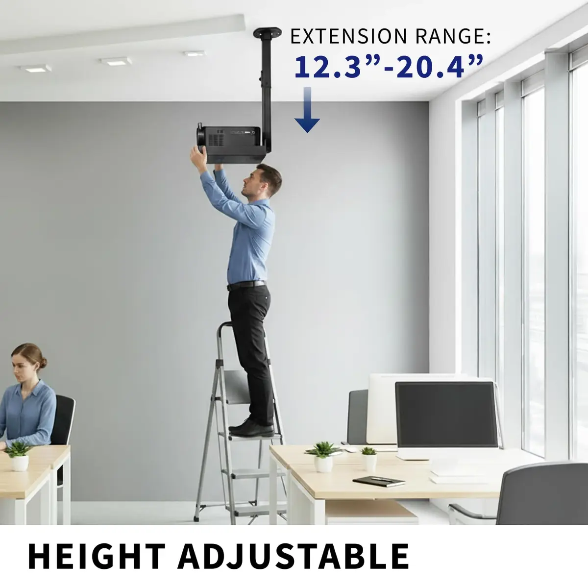 VIVO Universal Extending Ceiling Projector Tray Mount Black | Height Adjustable Projection, No Hole Installation, Hidden Cable Routing (13.8" x 8.7" Tray, 11 lb Capacity) - view 4