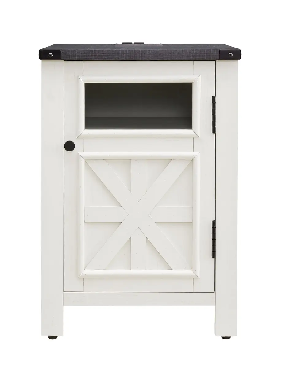 JXQTLINGMU Farmhouse End Table with Charging Station | Rustic Nightstand with Barn Door & Adjustable Shelf - view 9