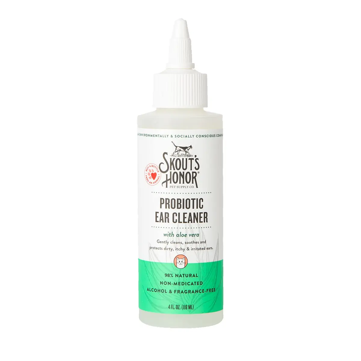 SKOUT'S HONOR Probiotic Cat Ear Cleaner 4 oz | Gentle, Alcohol-Free, Aloe Vera Formula - main product image
