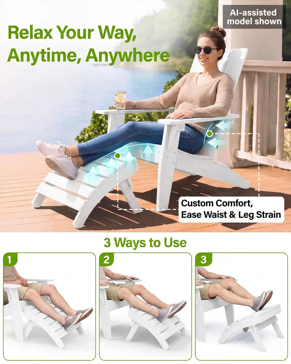 MXIMU Folding Adirondack Ottoman Set of 2 | Stable, Weatherproof, Easy Assembly, 350 lbs Support - view 6