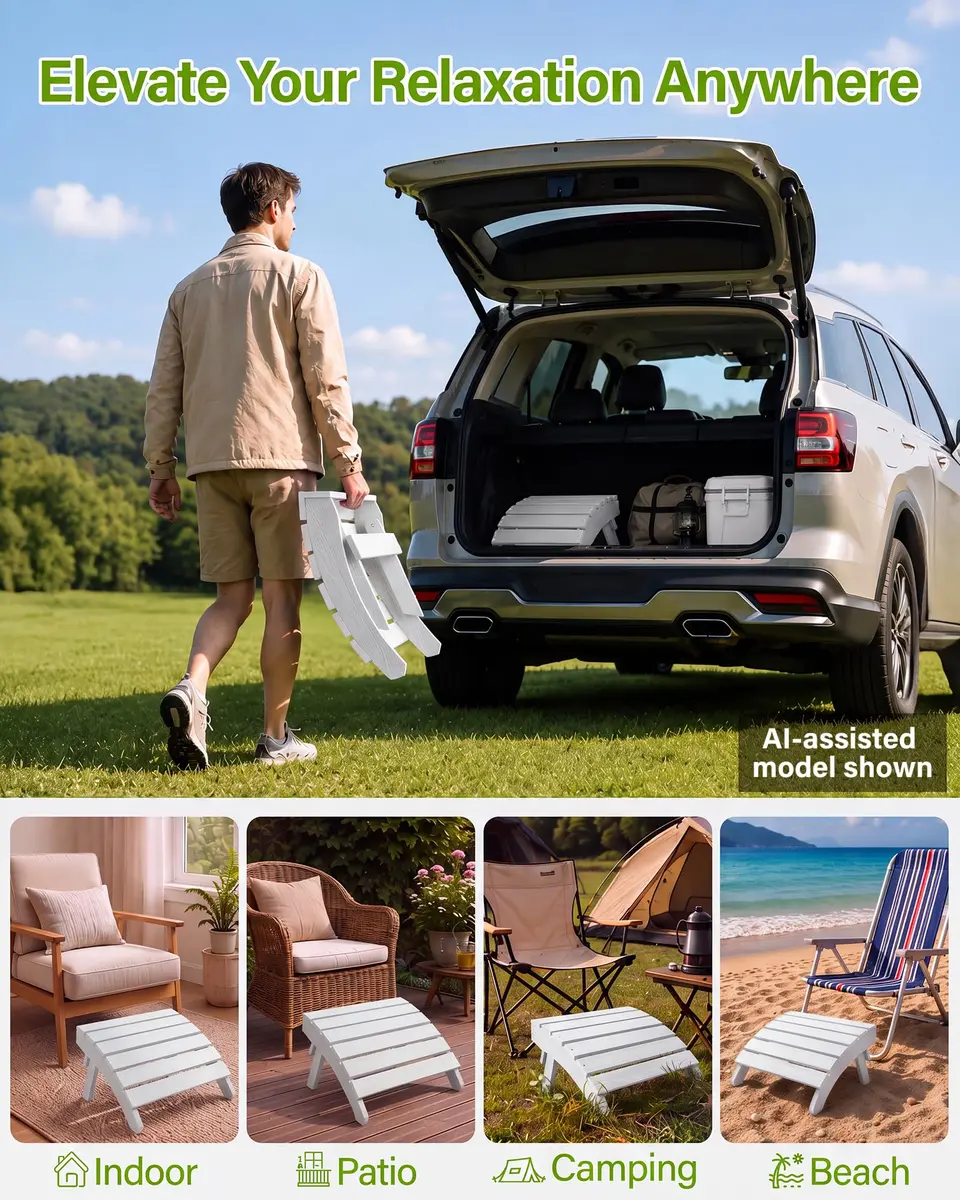MXIMU Folding Adirondack Ottoman Set of 2 | Stable, Weatherproof, Easy Assembly, 350 lbs Support - view 7