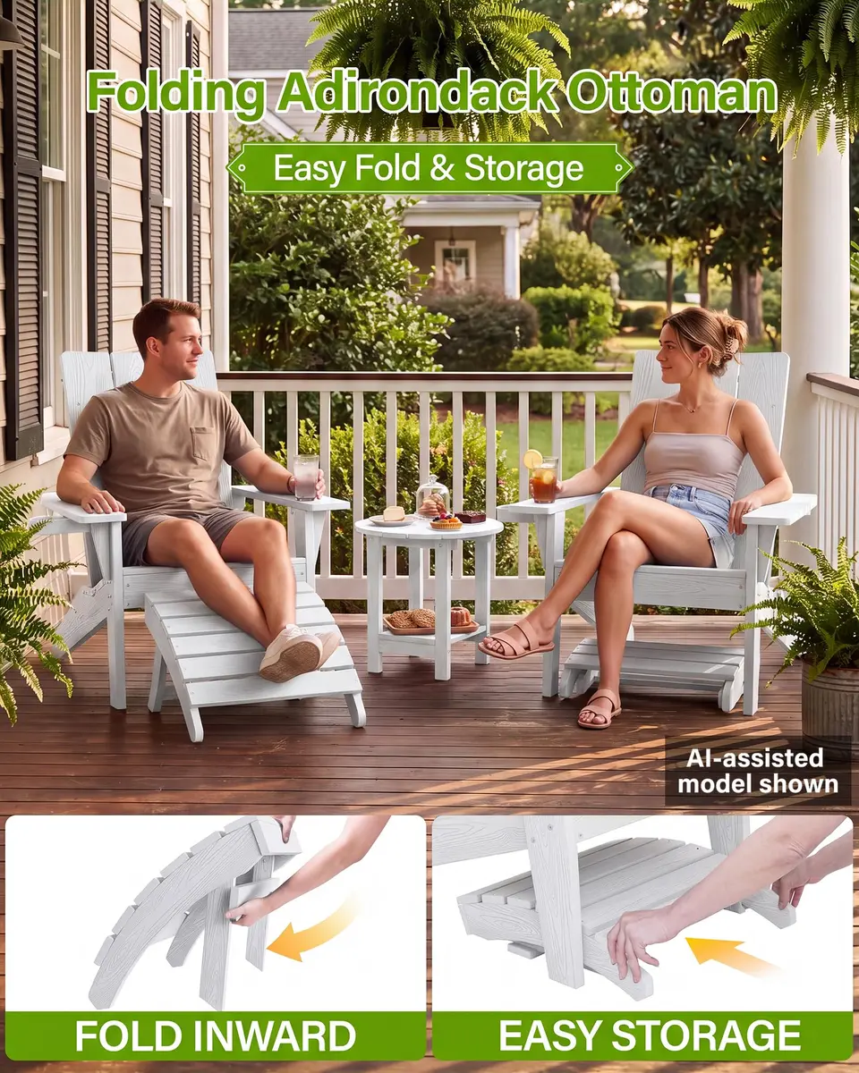 MXIMU Folding Adirondack Ottoman Set of 2 | Stable, Weatherproof, Easy Assembly, 350 lbs Support - view 8