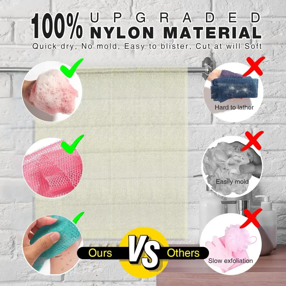 UJFQBH African Net Sponge 3 Pack - Pink, Green, Off-White | Deep Cleansing & Gentle Exfoliation - view 2