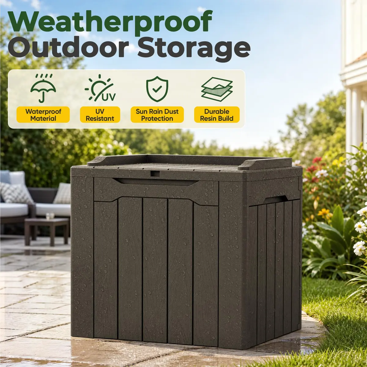 Flamaker Deck Box 31 Gallon Waterproof Resin Storage Box with Lid | Lockable, UV Resistant, Lightweight - view 6