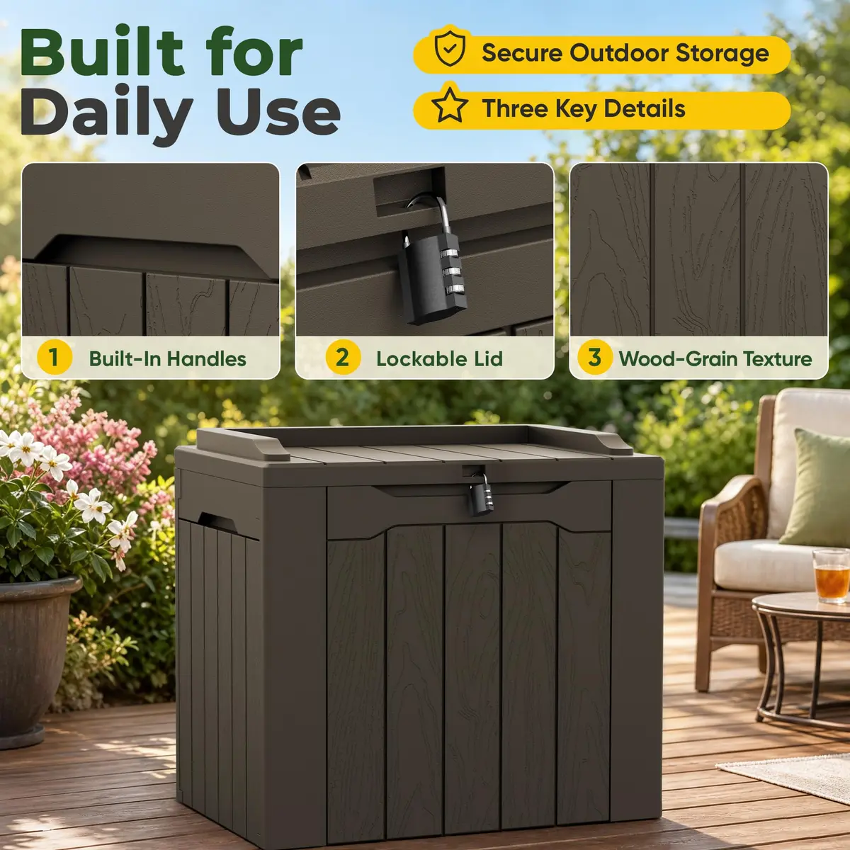 Flamaker Deck Box 31 Gallon Waterproof Resin Storage Box with Lid | Lockable, UV Resistant, Lightweight - view 7
