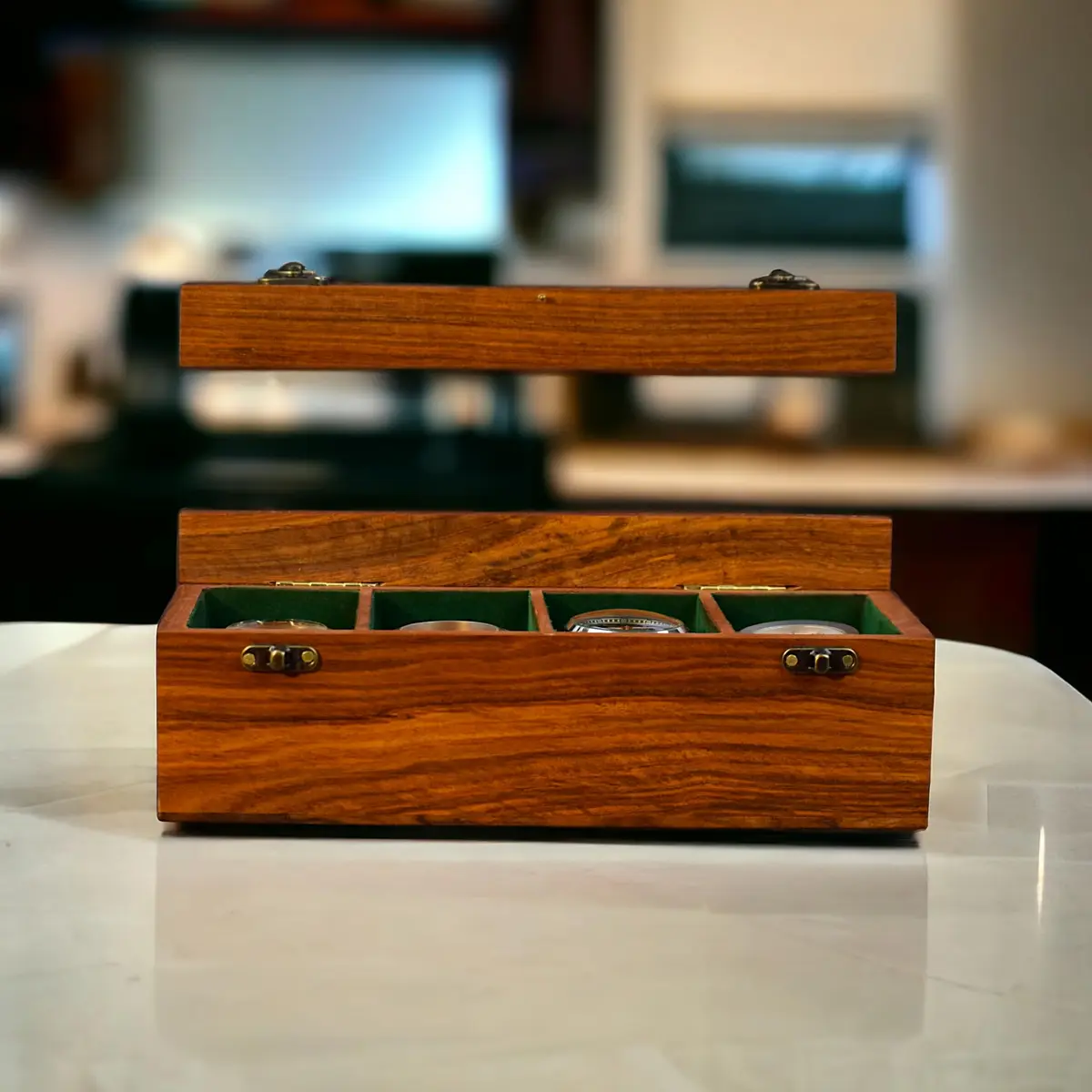 Royal Craft Expertise 4 Slot Wooden Watch Box Organizer | Vintage Brown, Rosewood Lined, Glass Top - view 2