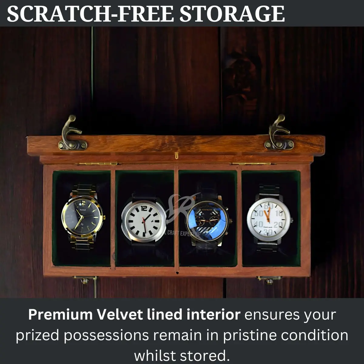 Royal Craft Expertise 4 Slot Wooden Watch Box Organizer | Vintage Brown, Rosewood Lined, Glass Top - view 3