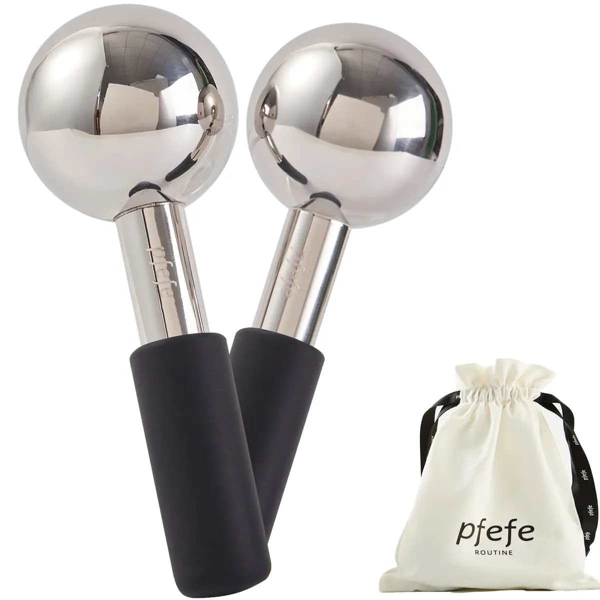 pfefe Stainless Steel Ice Globes for Face & Eyes, 2-Pack | Cooling Roller for Puffiness, Wrinkles, Headaches - main product image
