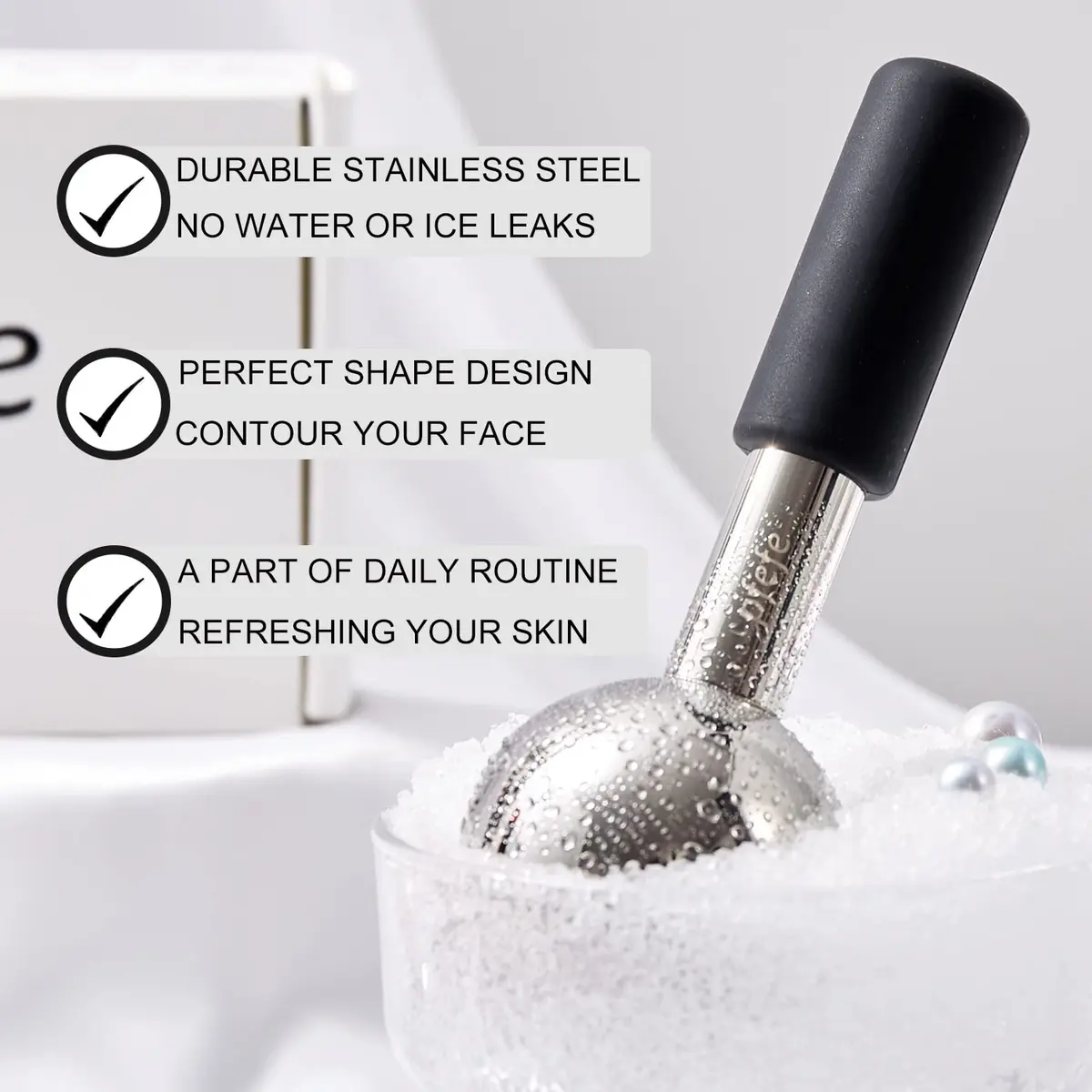 pfefe Stainless Steel Ice Globes for Face & Eyes, 2-Pack | Cooling Roller for Puffiness, Wrinkles, Headaches - view 2