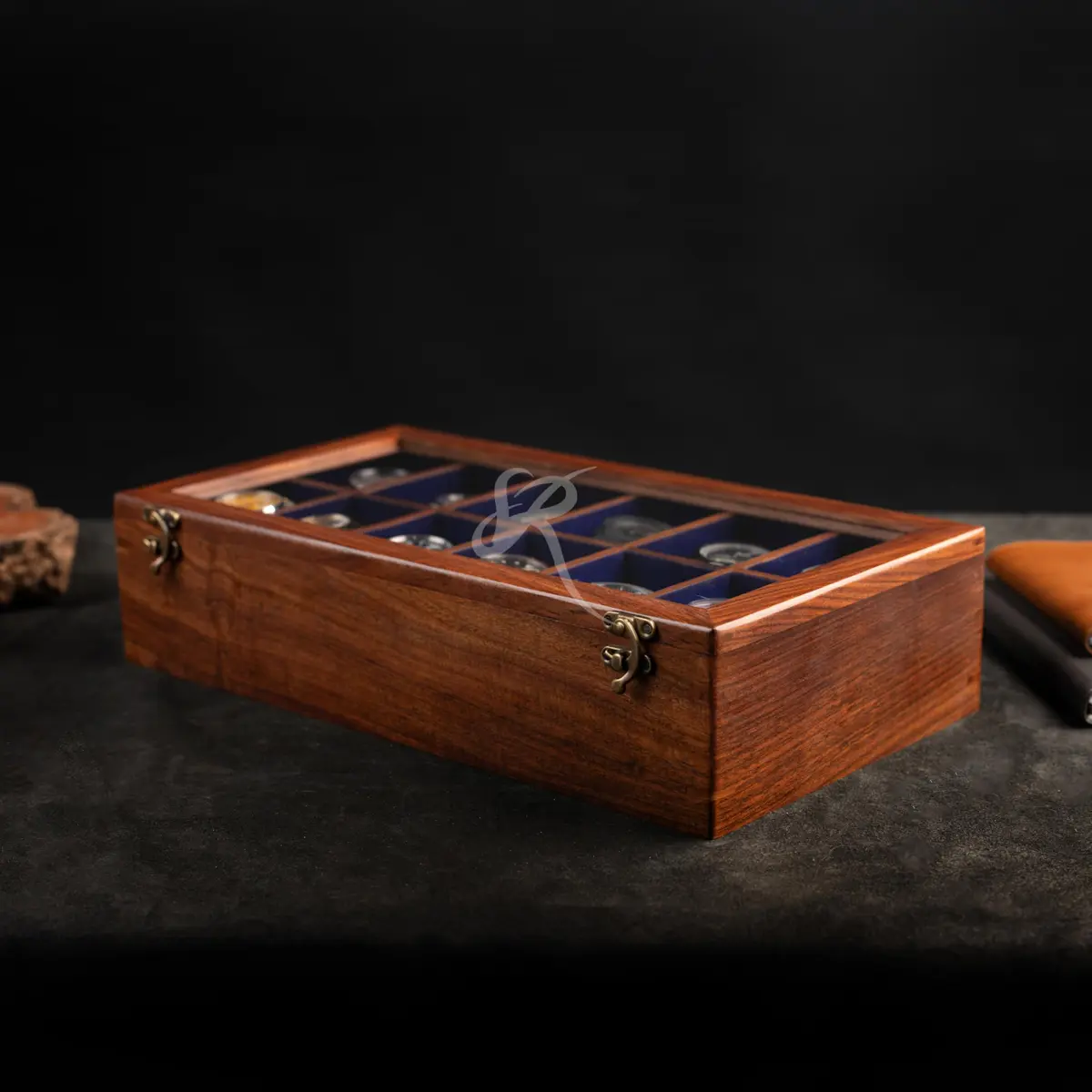 Royal Craft Expertise 12 Slot Handmade Wooden Watch Box with Glass Lid & Velvet Cushions | Indian Rosewood Timepiece Display Case for Men & Women - view 5