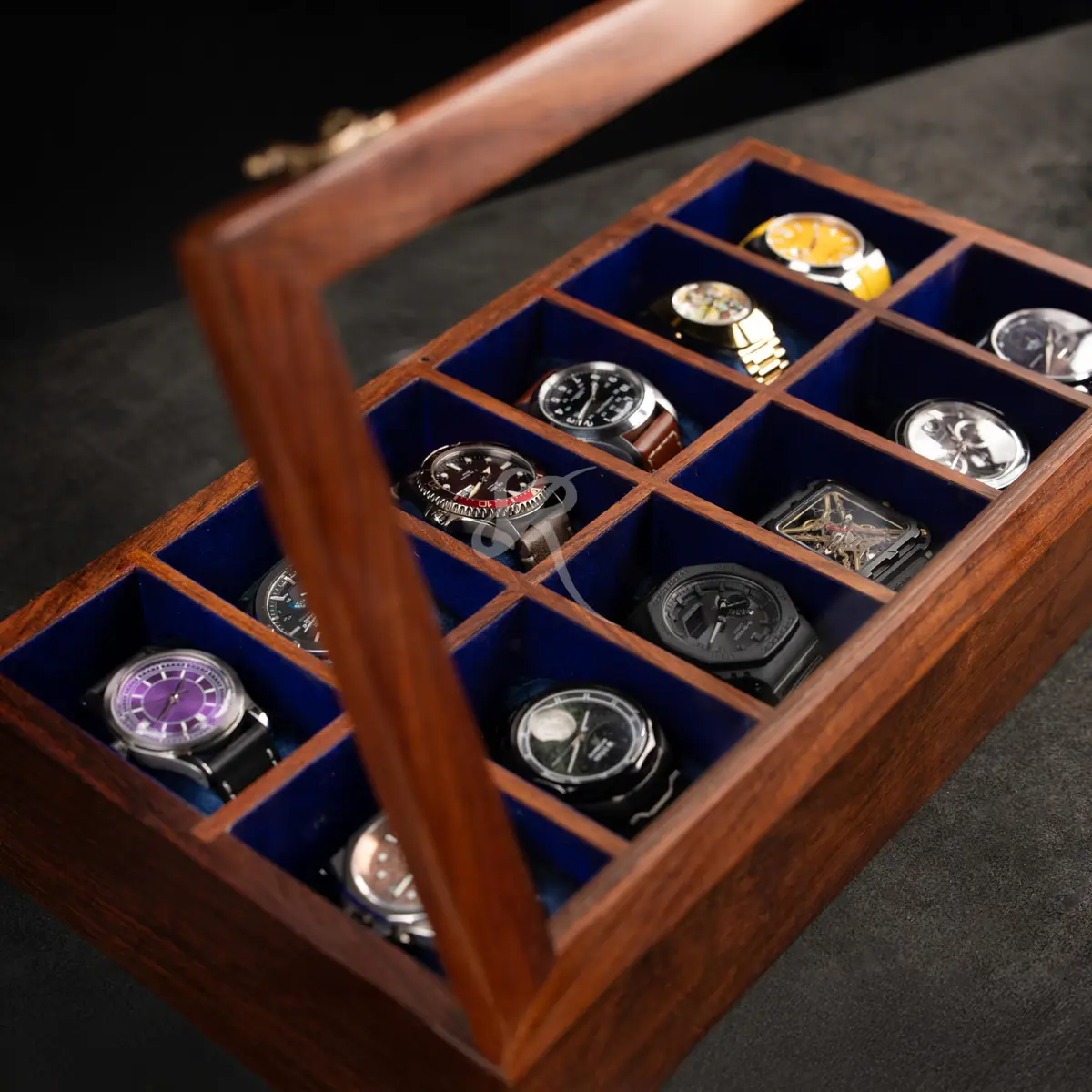 Royal Craft Expertise 12 Slot Handmade Wooden Watch Box with Glass Lid & Velvet Cushions | Indian Rosewood Timepiece Display Case for Men & Women - view 3