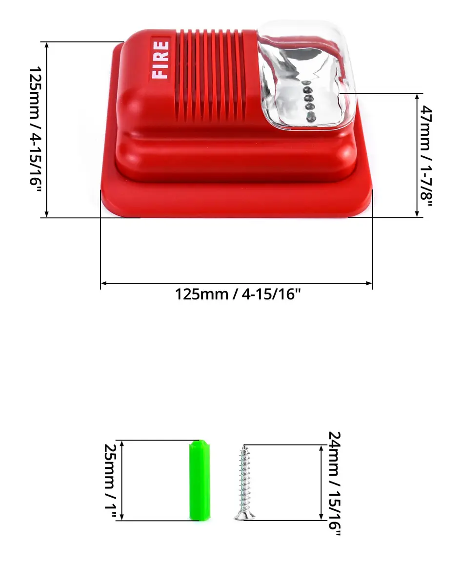 QWORK Red Wired Sound and Light Fire Alarm Strobe Siren Horn 2-Pack | 105dB Loud Alarm with 6 Bright LEDs - view 6