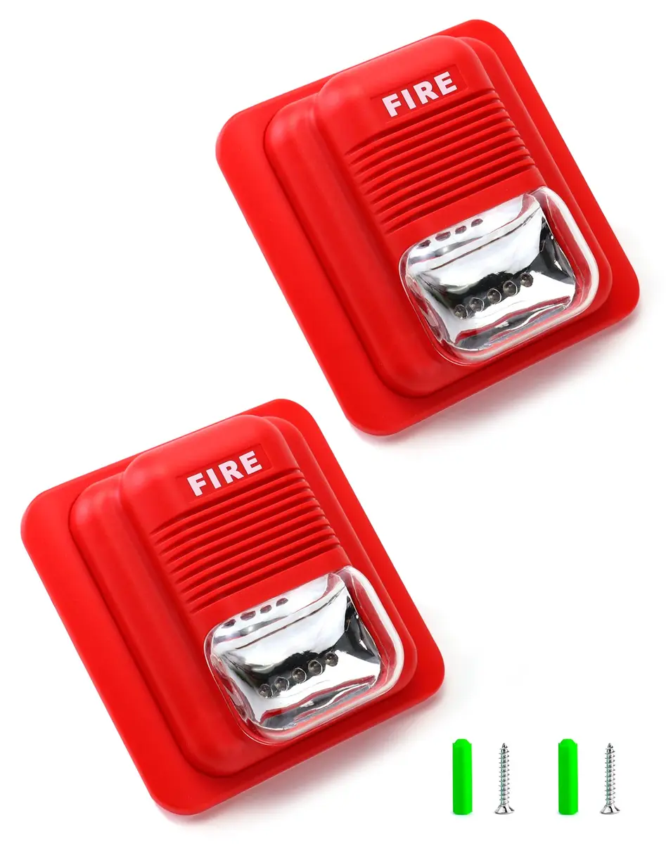 QWORK Red Wired Sound and Light Fire Alarm Strobe Siren Horn 2-Pack | 105dB Loud Alarm with 6 Bright LEDs - view 3