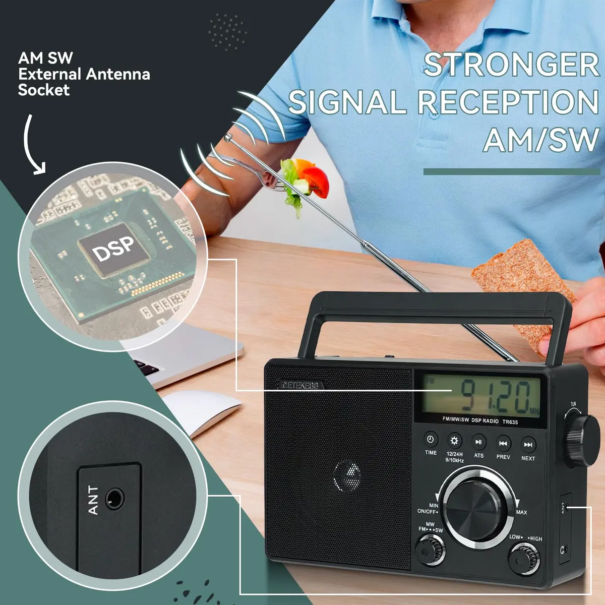 Retekess TR635 Portable Digital Radio | AM FM Shortwave Radio for Seniors & Travel - view 2