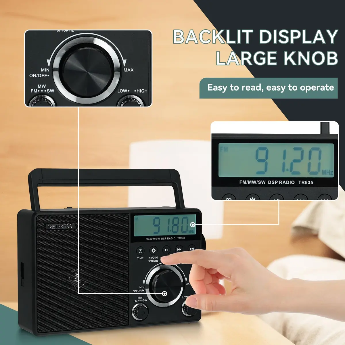 Retekess TR635 Portable Digital Radio | AM FM Shortwave Radio for Seniors & Travel - view 3