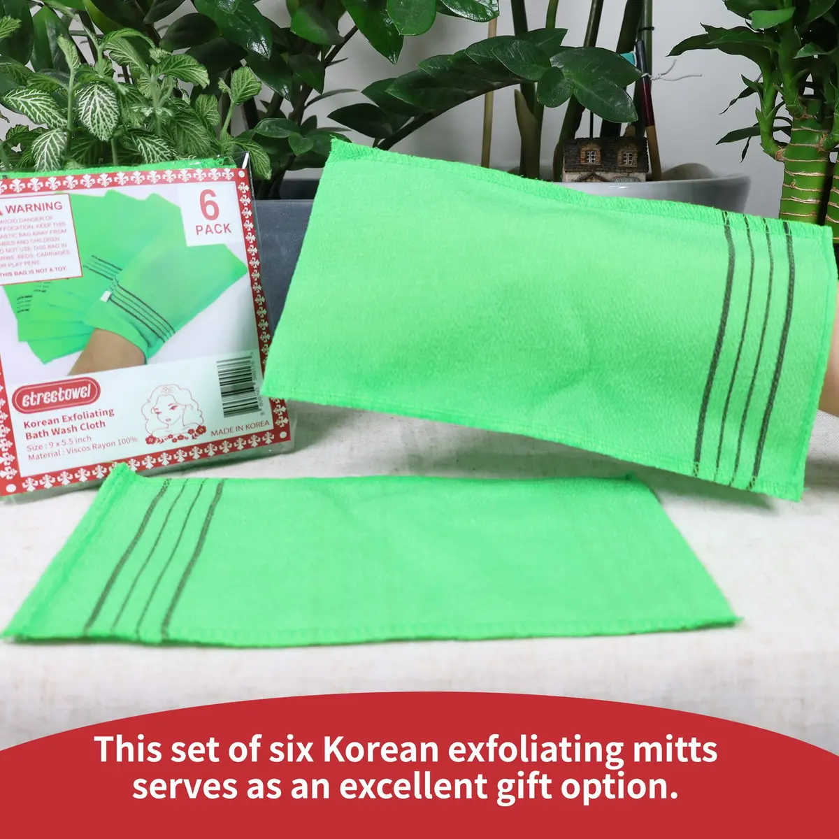 etreetowel Extra Large Korean Asian Exfoliating Bath Washcloth Mitt Scrub 39cm x 14cm (6 PCs) | Removes Dead Skin for Soft Skin - view 5