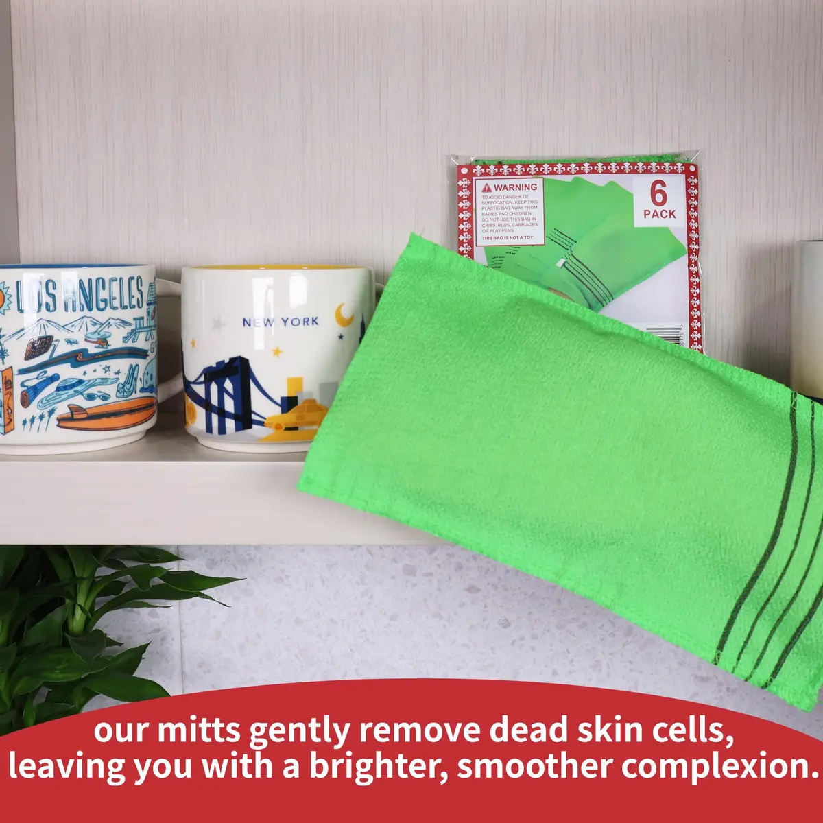 etreetowel Extra Large Korean Asian Exfoliating Bath Washcloth Mitt Scrub 39cm x 14cm (6 PCs) | Removes Dead Skin for Soft Skin - view 6