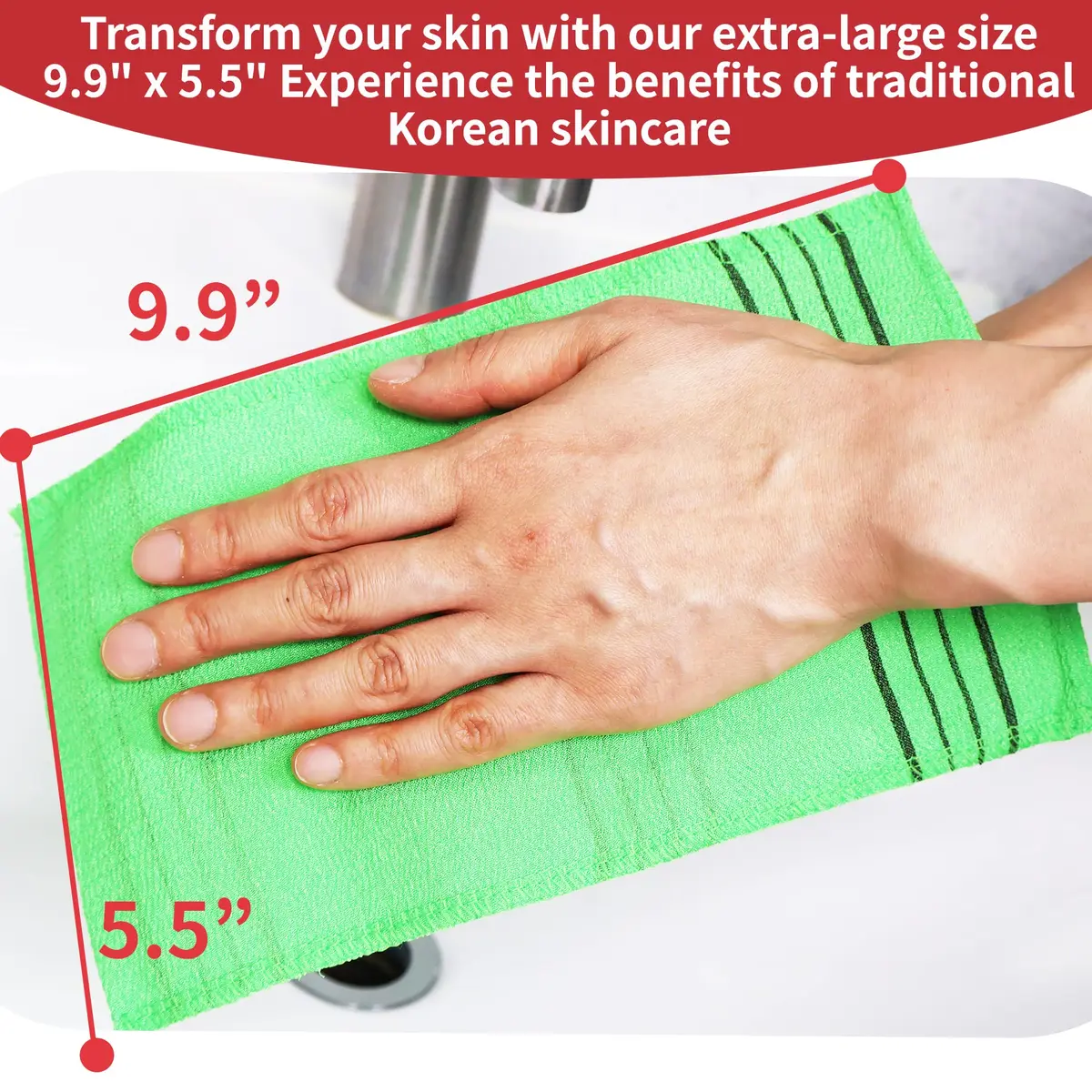 etreetowel Extra Large Korean Asian Exfoliating Bath Washcloth Mitt Scrub 39cm x 14cm (6 PCs) | Removes Dead Skin for Soft Skin - view 2