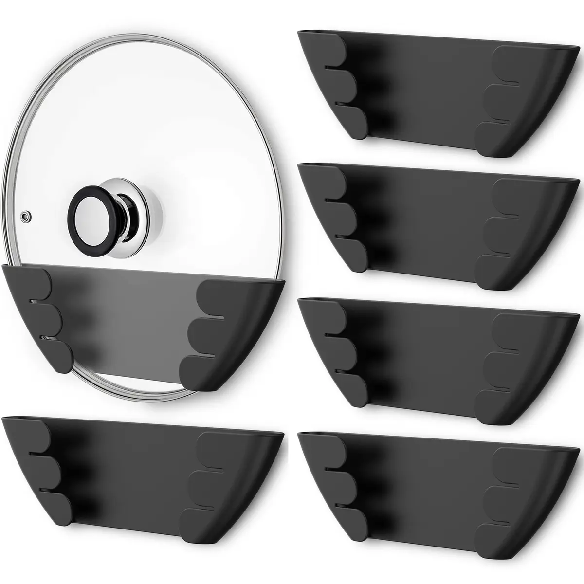 Niceyos Universal Pot Lid Organizer 6 Pack | Wall Mount Kitchen Storage Rack Fits 6"-13" Lids - main product image