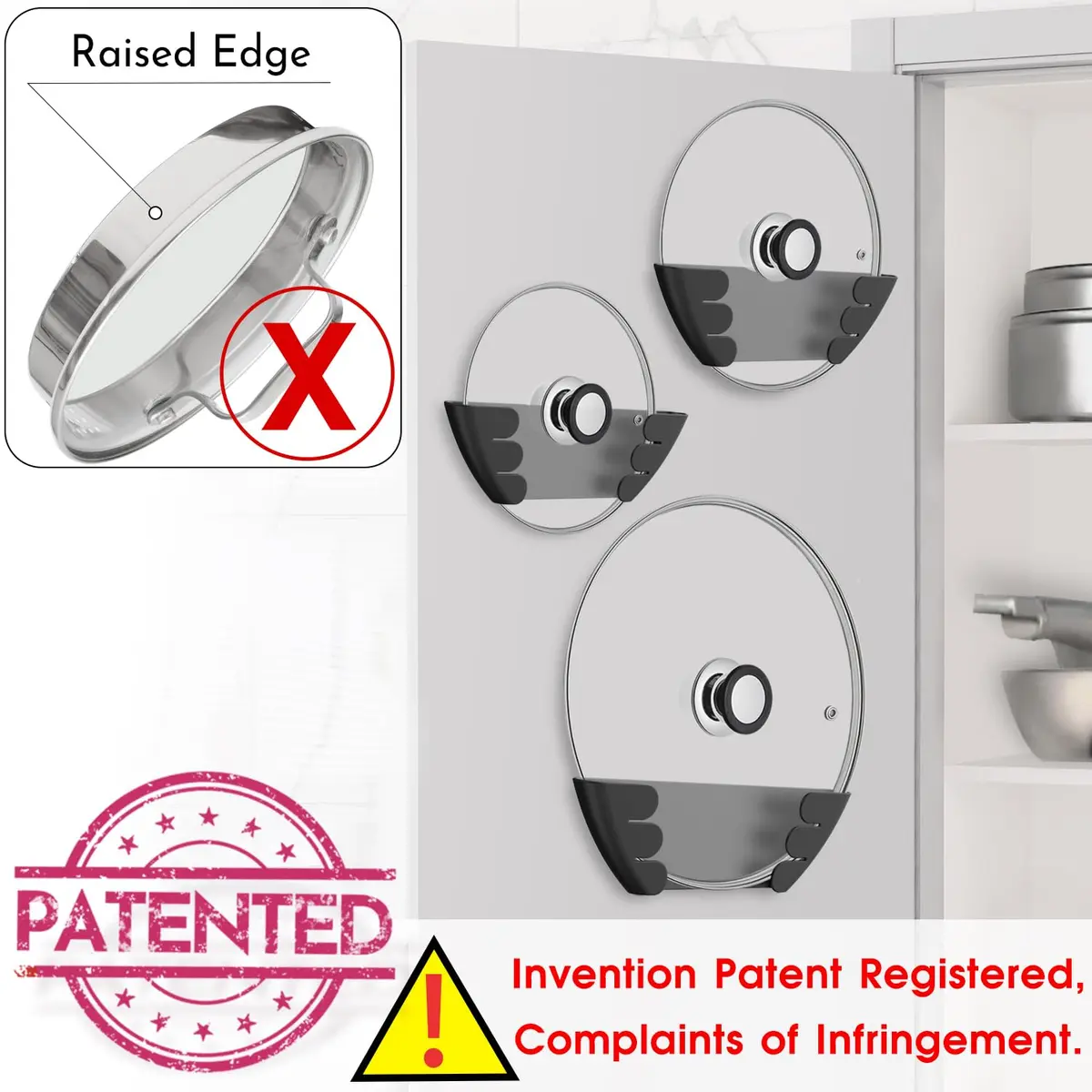 Niceyos Universal Pot Lid Organizer 6 Pack | Wall Mount Kitchen Storage Rack Fits 6"-13" Lids - view 4