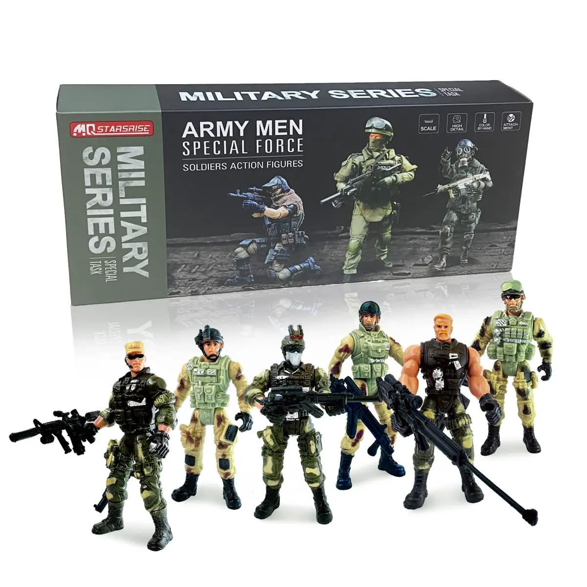 MQSTARSRISE Army Men Action Figures with Weapons | Detachable & Safe Plastic Playset - main product image