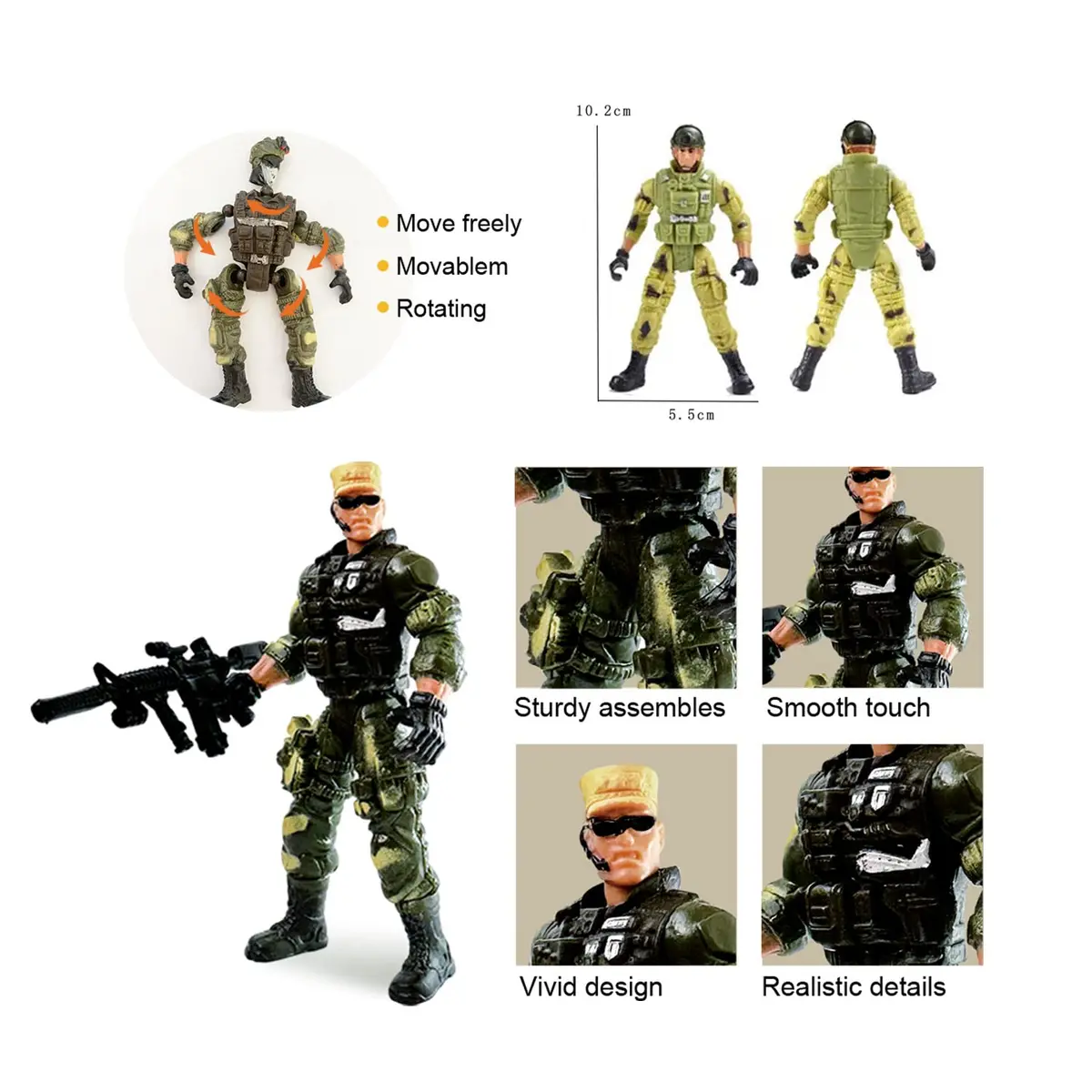 MQSTARSRISE Army Men Action Figures with Weapons | Detachable & Safe Plastic Playset - view 2