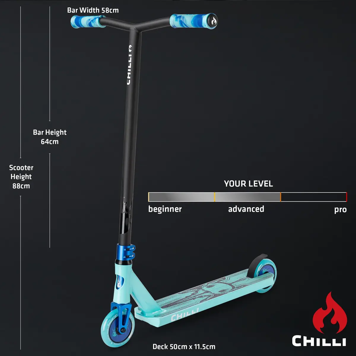 Chilli Pro Scooter Critter Blue Kick_Scooter 88cm | Extreme Freestyle for Ages 8+ - view 3