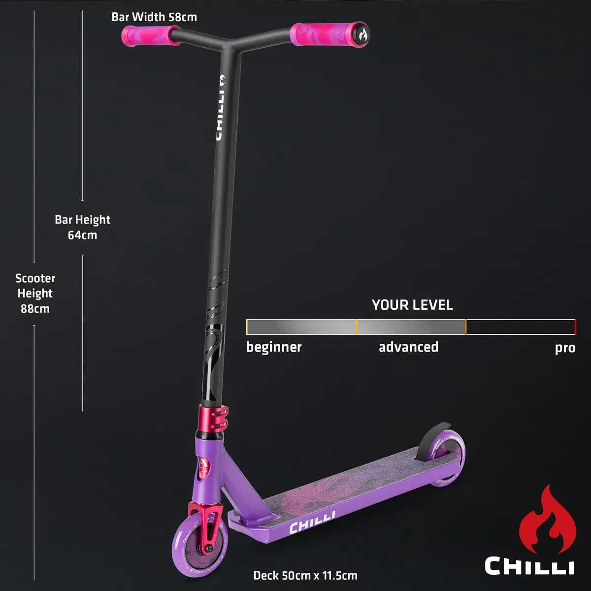 Chilli Pro Scooter Critter Freestyle Kick Scooter for Ages 8+ | 110 mm Wheels, Purple-Octopus - view 3