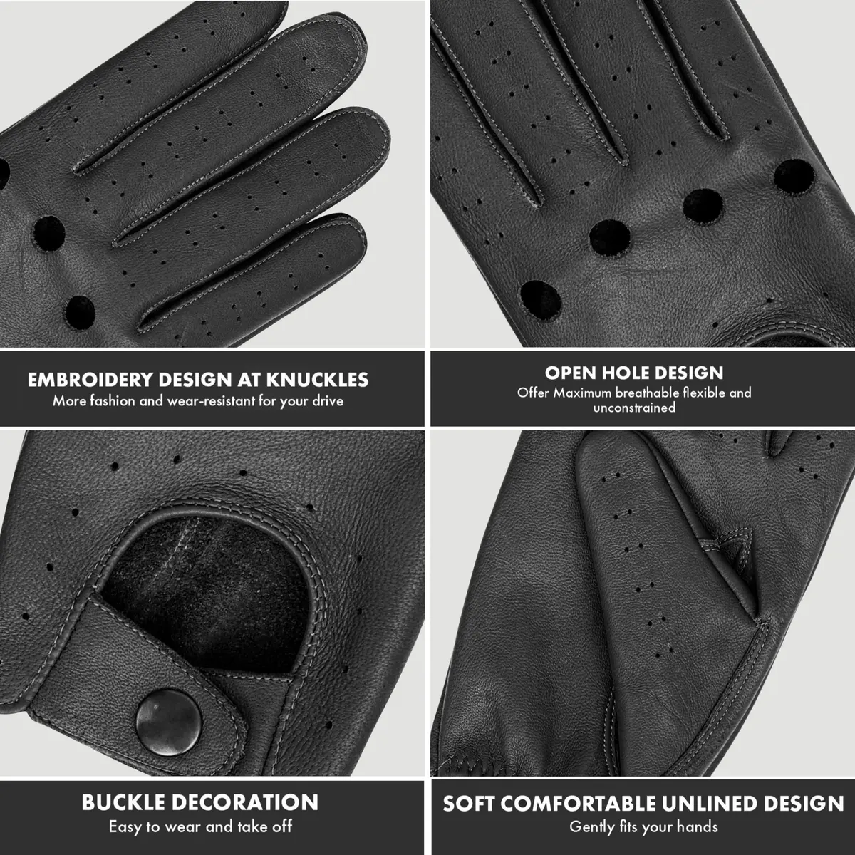 M&H Since 1978 Driving Gloves for Men - Black Leather XS | Soft Sheep Leather, All-Season Comfort - view 5