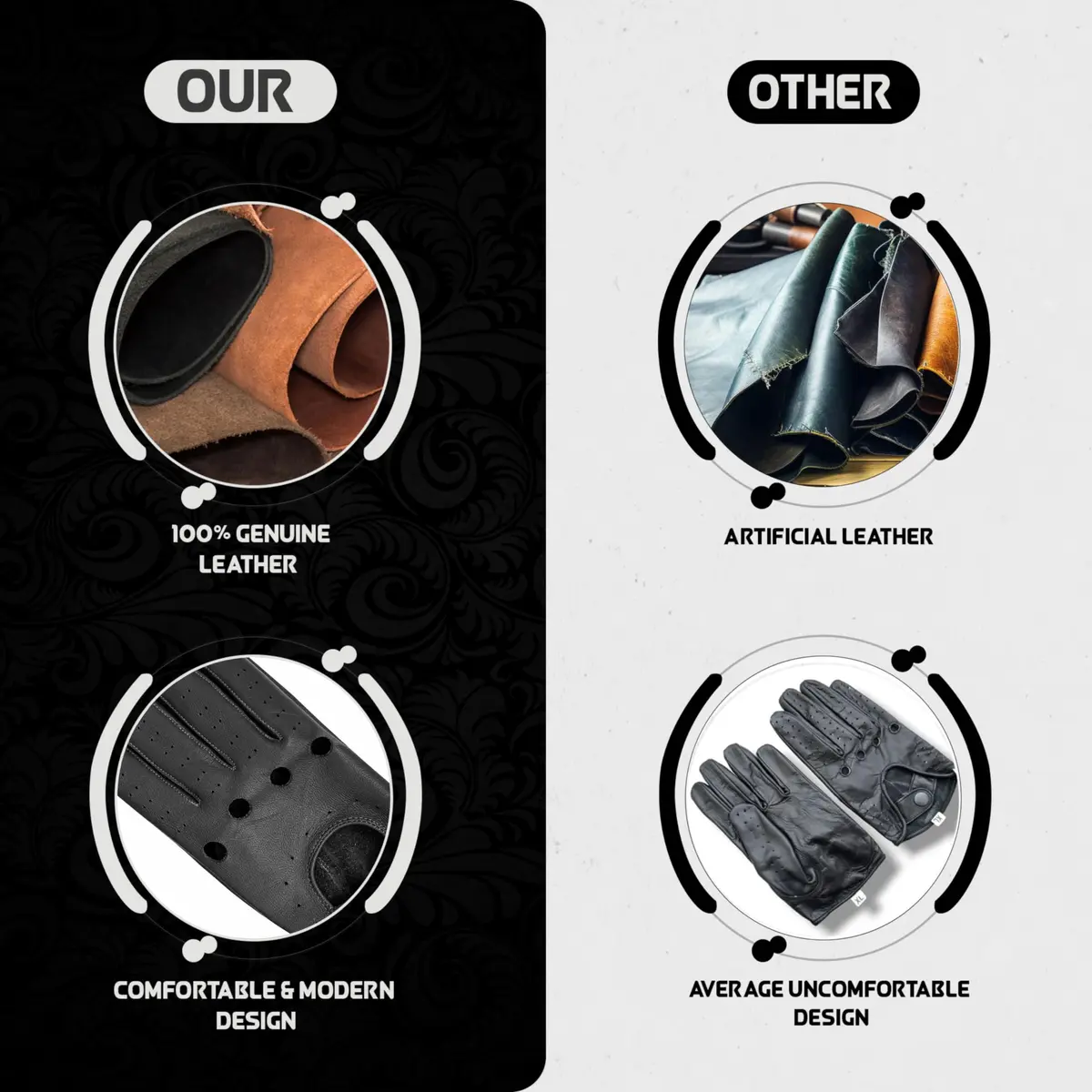 M&H Since 1978 Driving Gloves for Men - Black Leather XS | Soft Sheep Leather, All-Season Comfort - view 6
