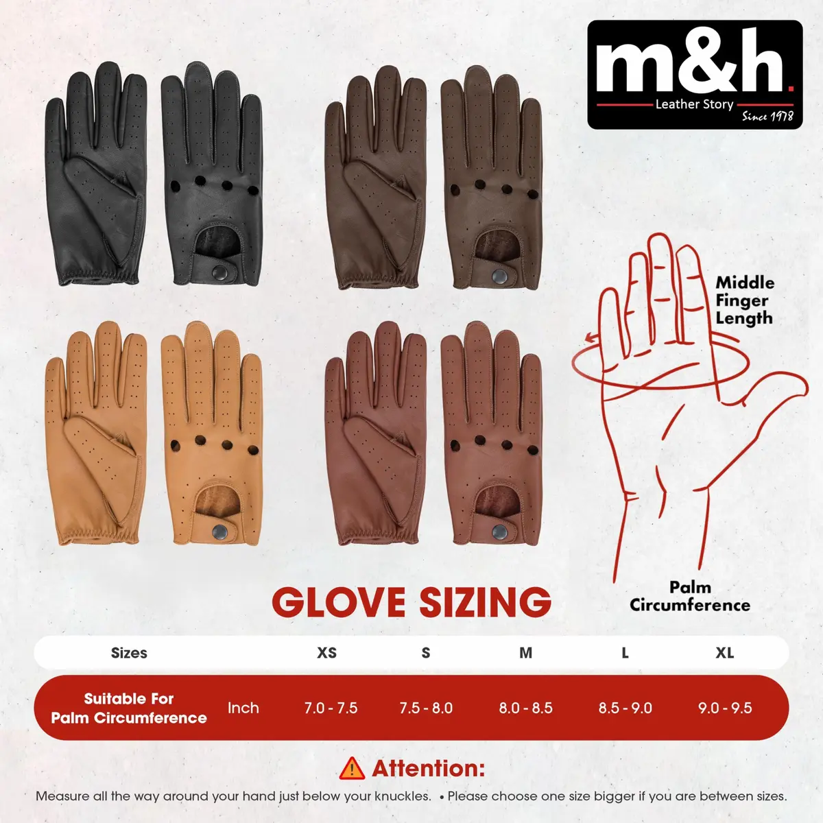 M&H Since 1978 Driving Gloves for Men - Black Leather XS | Soft Sheep Leather, All-Season Comfort - view 7