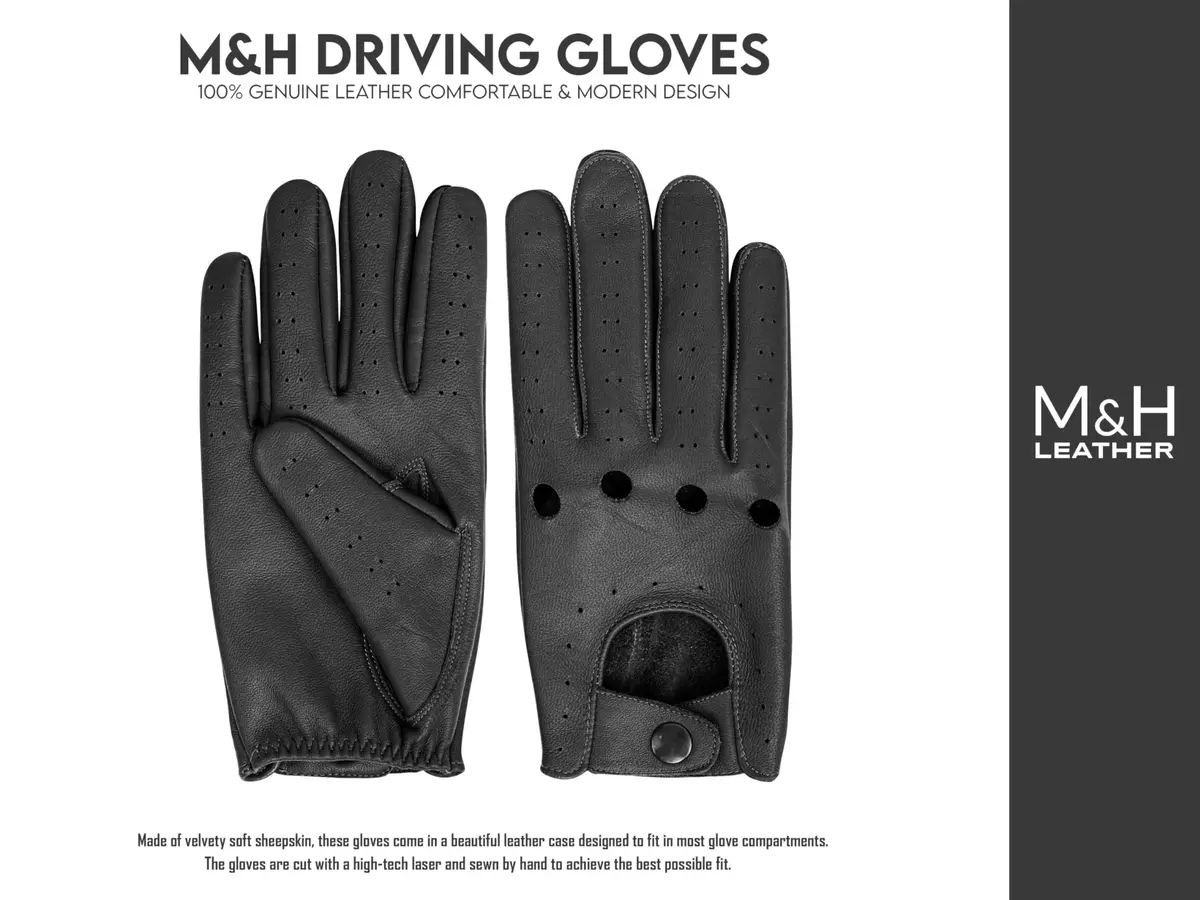 M&H Since 1978 Driving Gloves for Men - Black Leather XS | Soft Sheep Leather, All-Season Comfort - view 4