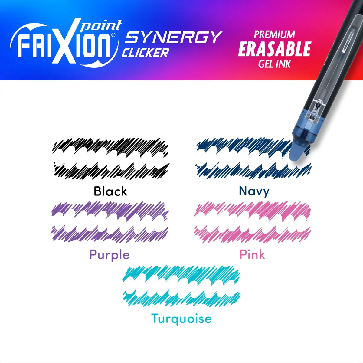 PILOT FriXion Synergy Clicker Erasable Pens 0.5mm (5-Pack Assorted) | Write, Erase, Rewrite - view 5