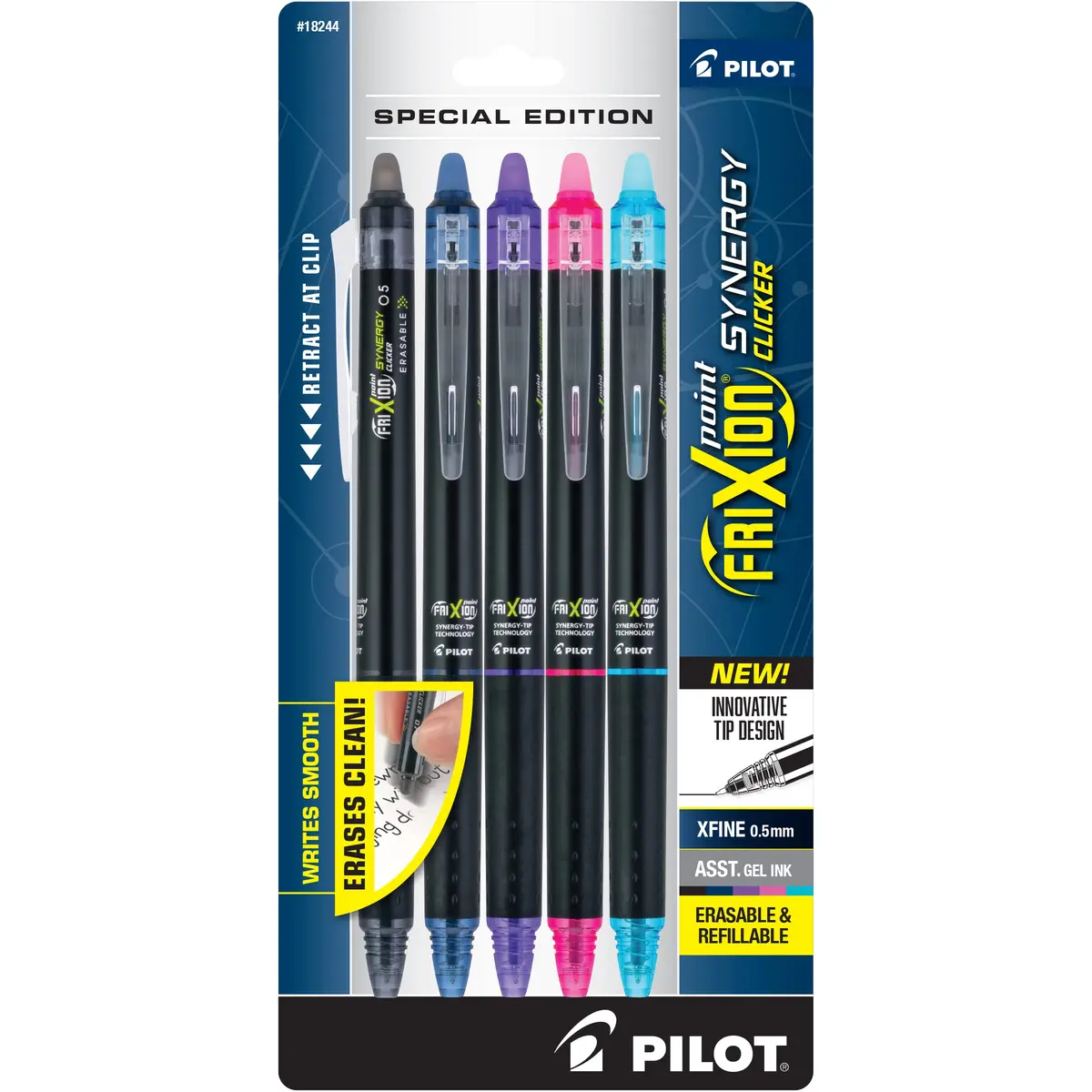 PILOT FriXion Synergy Clicker Erasable Pens 0.5mm (5-Pack Assorted) | Write, Erase, Rewrite - main product image