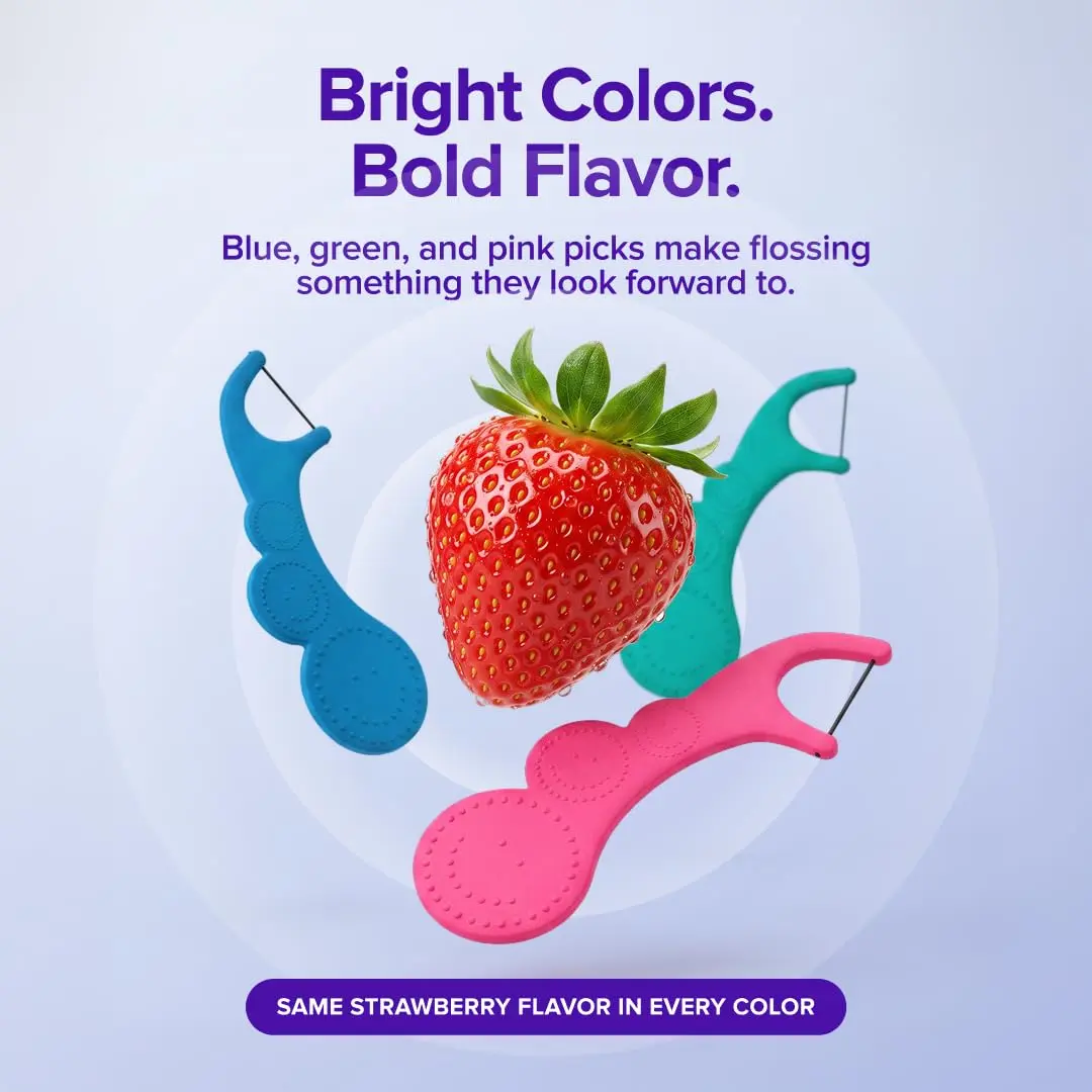 Burst Kids Flossers 90 Count | Strawberry Aroma | Ergonomic, Biodegradable, No-Shred Floss - view 6