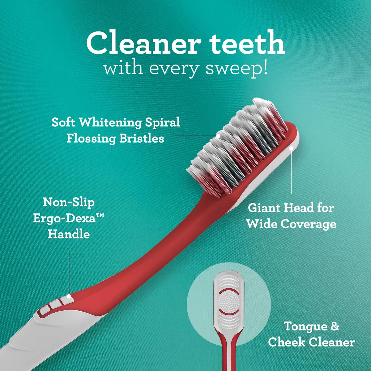 GuruNanda Gentle Giant Toothbrush with Dual Action Flossing Spiral Bristles, Non-Slip Ergo Dexa Grip, BPA Free Manual Toothbrushes, Assorted Colors, 4 Count - view 4