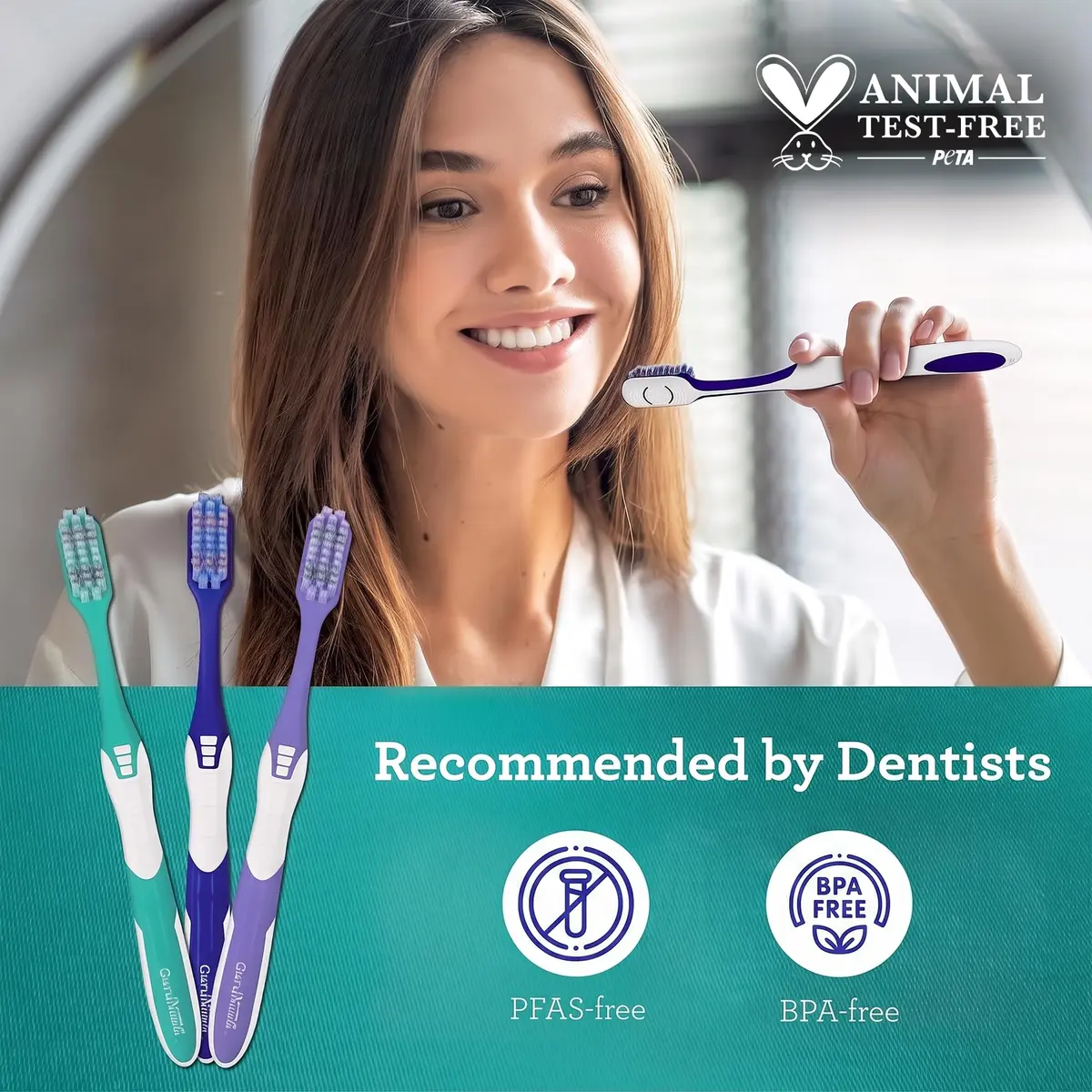 GuruNanda Gentle Giant Toothbrush with Dual Action Flossing Spiral Bristles, Non-Slip Ergo Dexa Grip, BPA Free Manual Toothbrushes, Assorted Colors, 4 Count - view 7