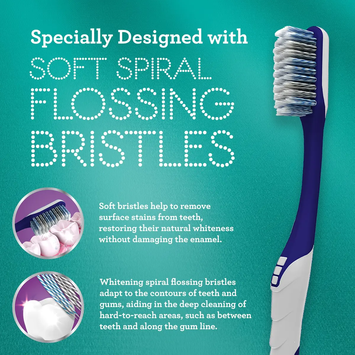 GuruNanda Gentle Giant Toothbrush with Dual Action Flossing Spiral Bristles, Non-Slip Ergo Dexa Grip, BPA Free Manual Toothbrushes, Assorted Colors, 4 Count - view 2
