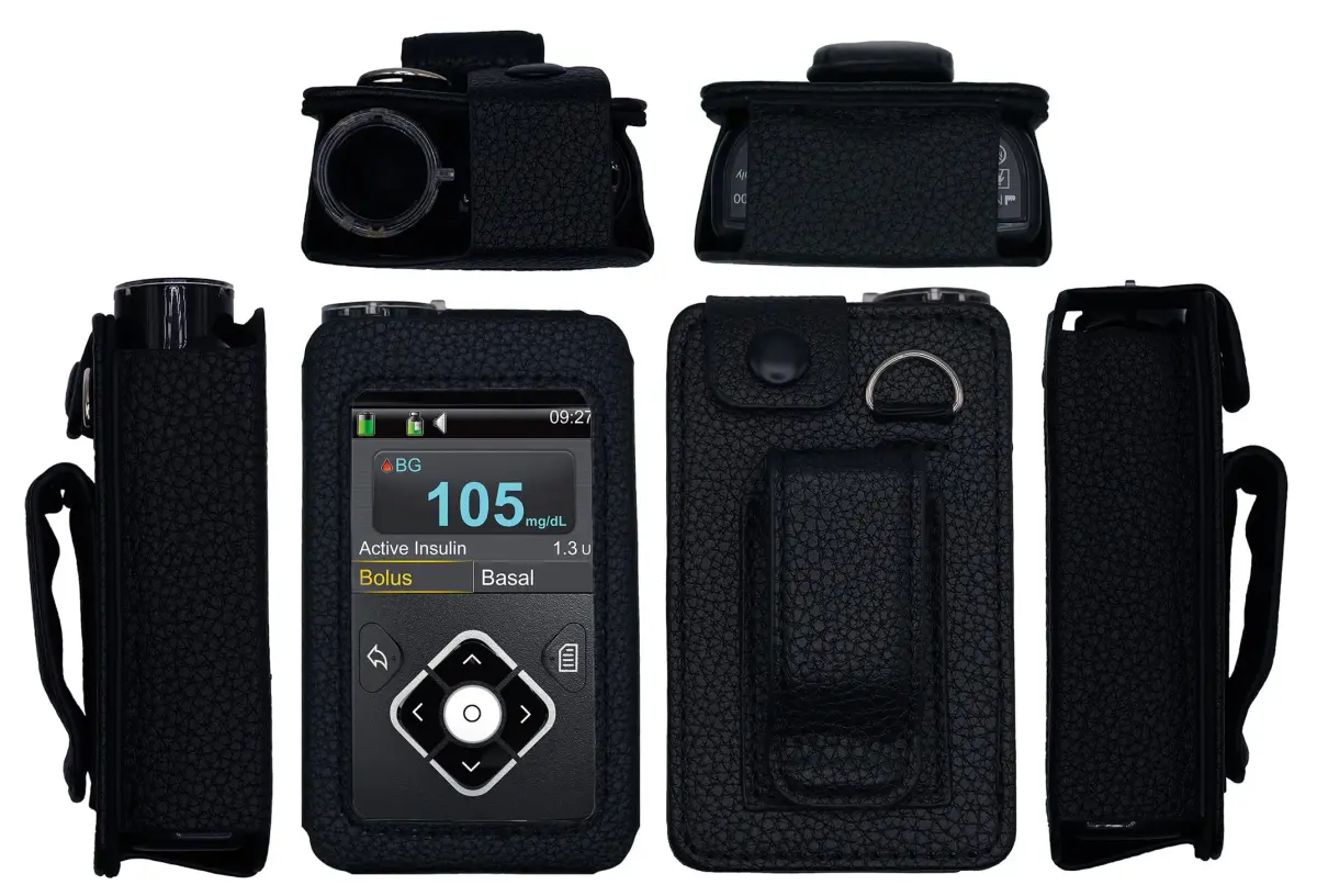 usastar-SNK Leather Case for Medtronic Minimed Insulin Pump 630G/640G/670G/770G/780G (All Models) - Vertical Black | Secure Carry for Diabetes Management - main product image