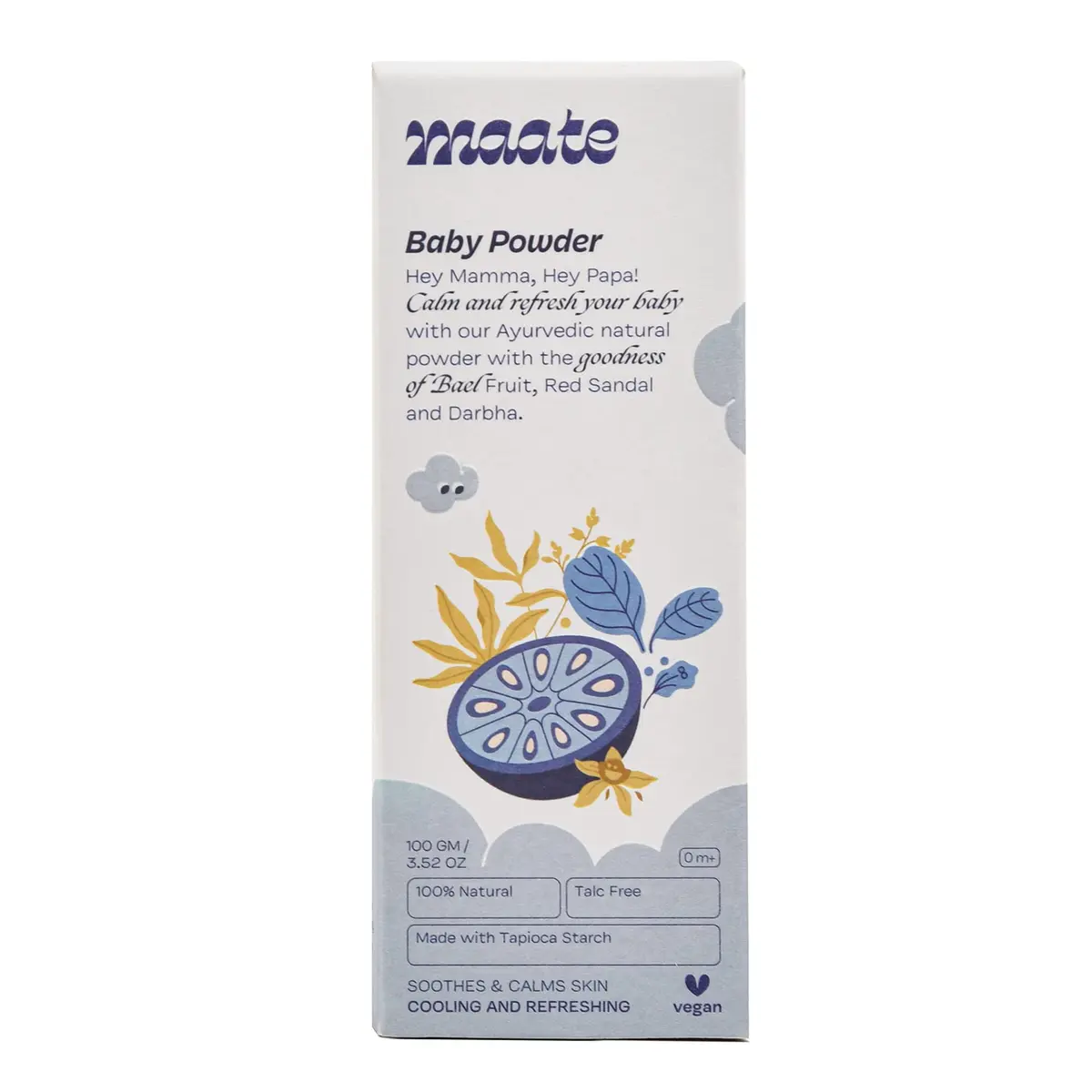 MAATE Talc Free Natural & Ayurvedic Baby Powder 100 gm | Soothes & Moisturises Baby's Skin - view 2