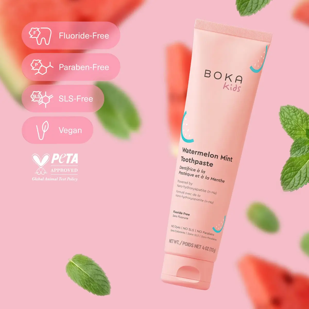Boka Fluoride-Free Kids Toothpaste Watermelon Mint Nano Hydroxyapatite 113g (4 oz) | Enamel Strengthening - view 5