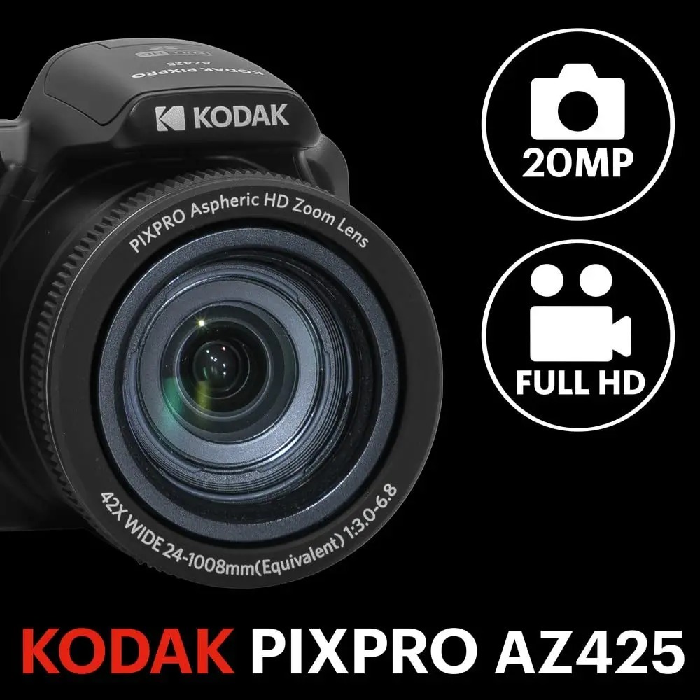 KODAK PIXPRO AZ425 20MP Digital Camera, 42x Optical Zoom, 24mm Wide Angle, Black | 1080p Full HD Video - view 2
