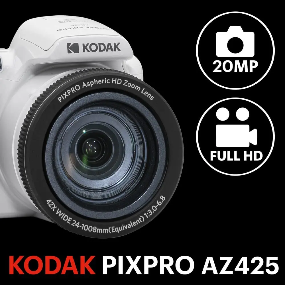 KODAK PIXPRO AZ425 20MP Digital Camera, 42x Optical Zoom, 1080p Full HD Video, White | 20.68 MP Effective Still Resolution - view 2